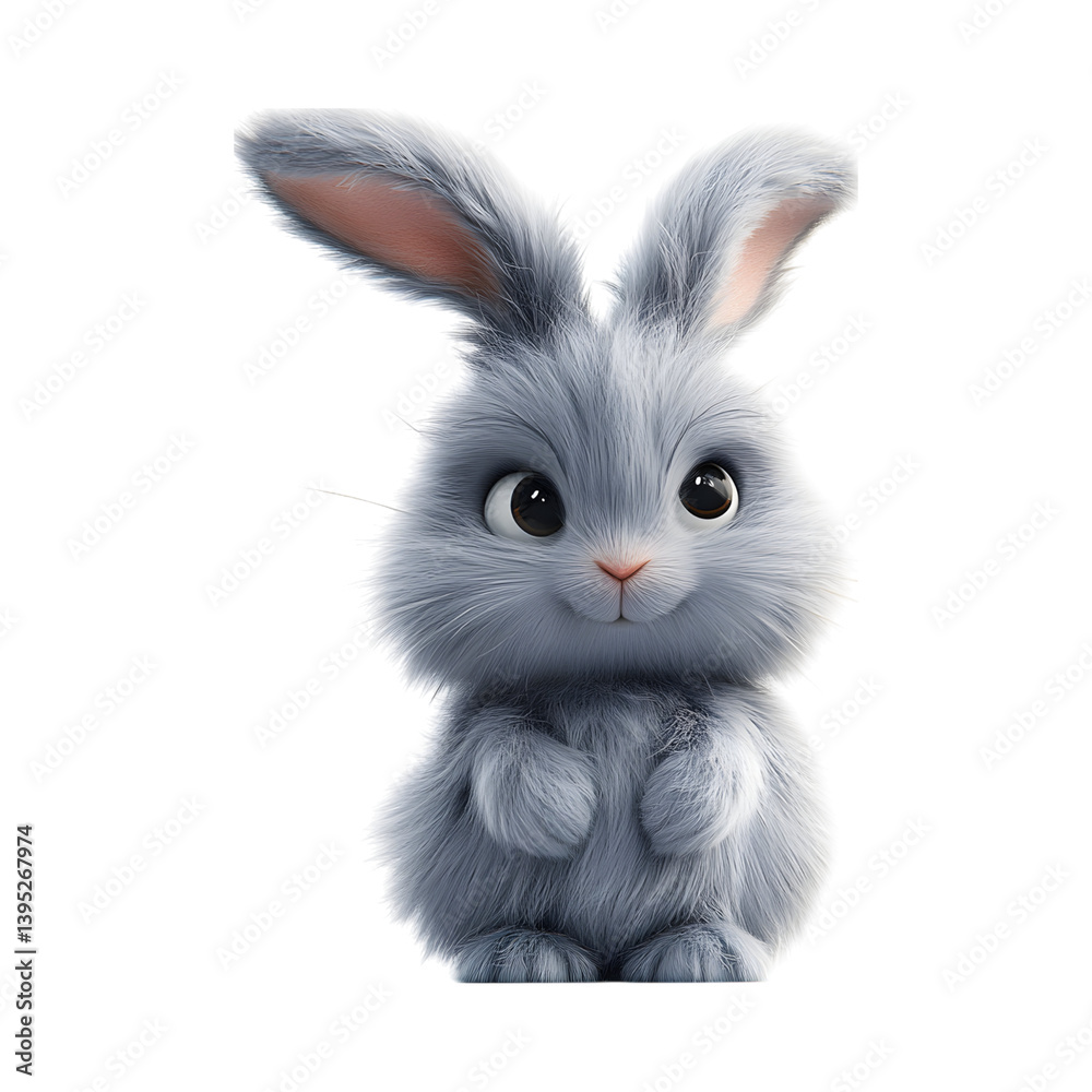 Fluffy 3D Cartoon Bunny with Long Floppy Ears Isolated on Transparent Background Fluffy 3D Cartoon Bunny with Long Floppy Ears Isolated on Transparent Background