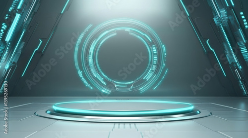 Fototapeta Naklejka Na Ścianę i Meble -  3D rendering technology background e-commerce product exhibition booth