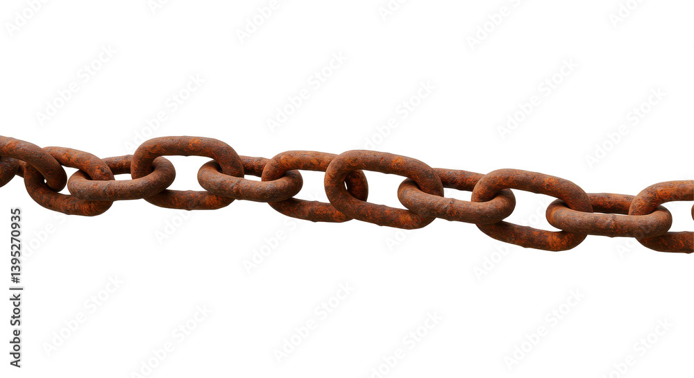 Obraz premium Rusty metal chain links on a transparent background, showcasing wear and texture