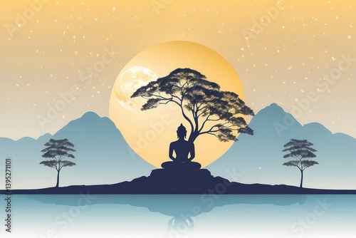 Flat vector illustration of Vesak Day celebration