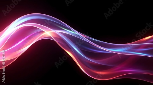 Abstract Wavy Lines with Neon Gradient Colors on Black Background - Futuristic Design