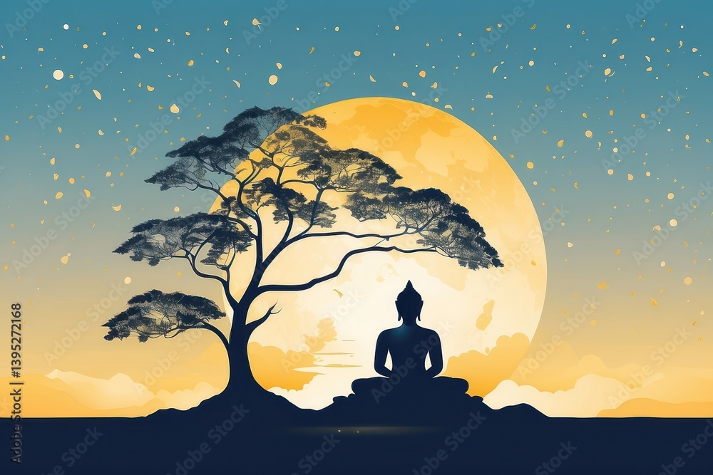 Flat vector illustration of Vesak Day celebration
