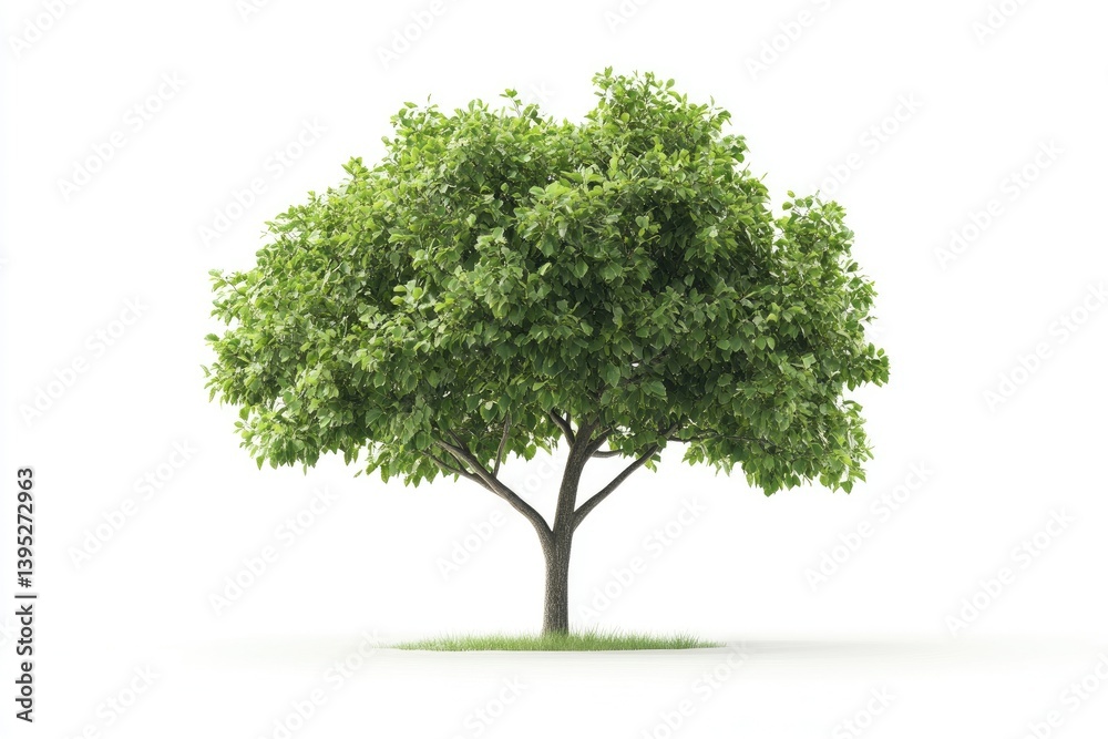 Obraz premium Isolated Green Tree with Leaves on White Background Nature Illustration