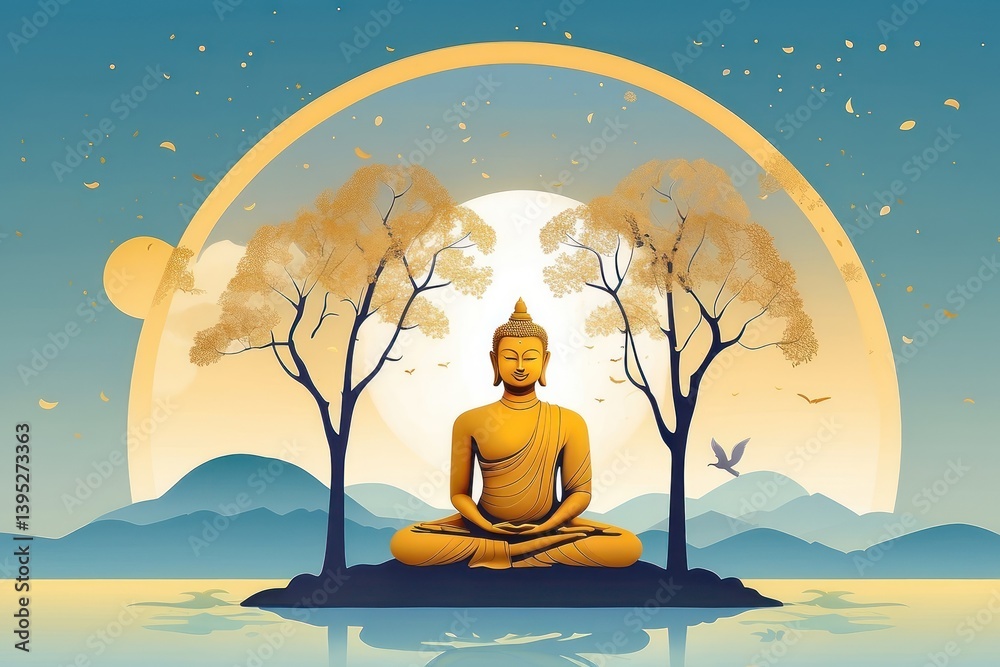 Flat vector illustration of Vesak Day celebration