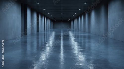 Empty, dark concrete corridor