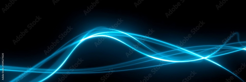 Abstract Glowing Blue Light Trails on a Black Background Abstract Glowing Blue Light Trails on a Black Background