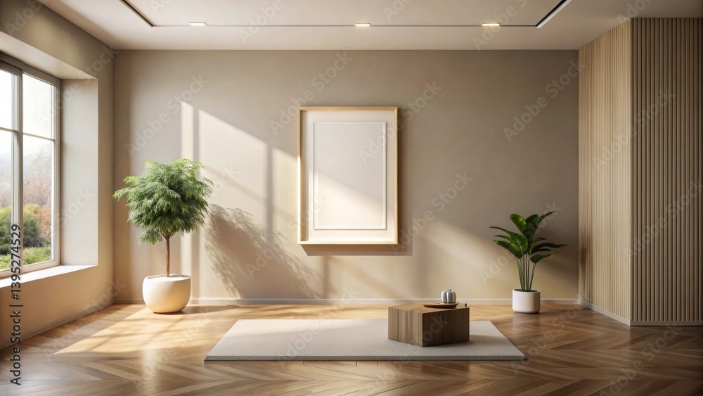 Fototapeta premium Sunlit Minimalist Interior Design with Wooden Accents and Plants