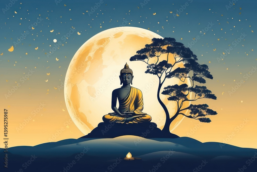 Flat vector illustration of Vesak Day celebration