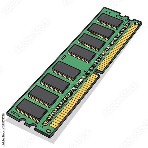 Create a bold, vector illustration of a RAM memory stick, using strong, impactful strokes and vibrant colors.  Focus on detail and modern design aesthetics.