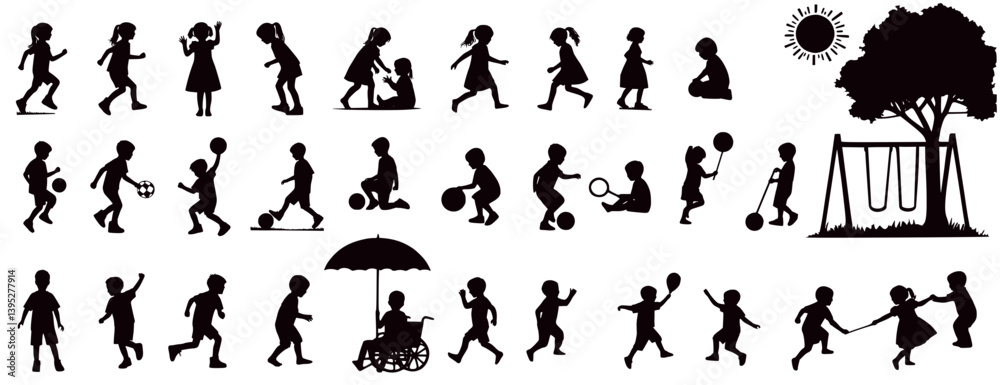 Fototapeta premium Children Playing Silhouettes