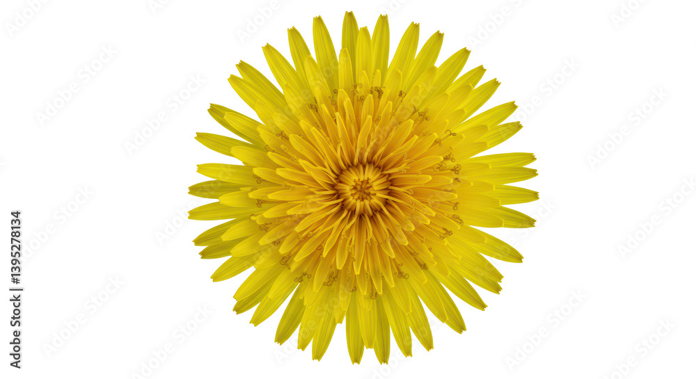 Vibrant yellow dandelion flower isolated on a black background showcasing its intricate petals Vibrant yellow dandelion flower isolated on a black background showcasing its intricate petals