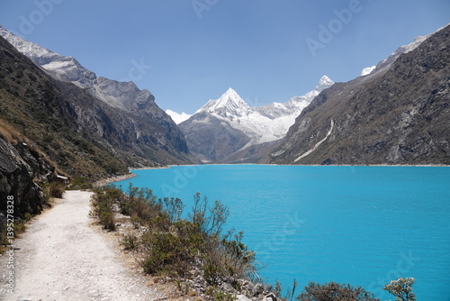 Trail along Lake Paron, Cordillera Blanca, Peru