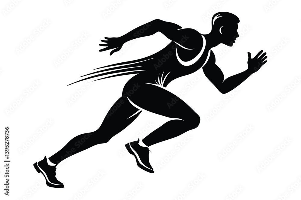 Naklejka premium Running Man Silhouette, Athlete in Motion, Sport Design, Black and White on white background