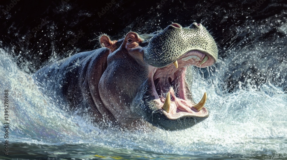 Fototapeta premium hippopotamus charging through water