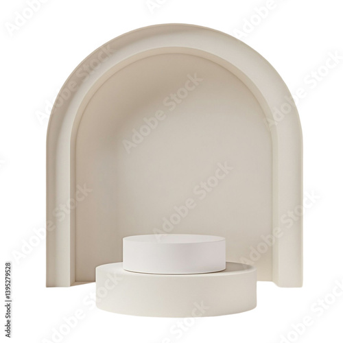 Elegant minimalist display stand arched backdrop serene aesthetic