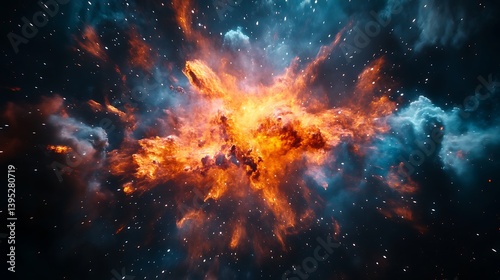 Vibrant Cosmic Explosion with Colorful Clouds and Stars for Science Concepts, Abstract Art, or Dynamic Backgrounds