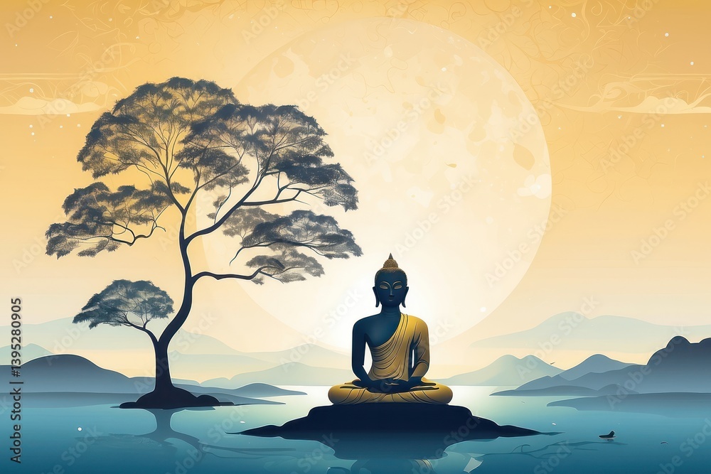 Flat vector illustration of Vesak Day celebration