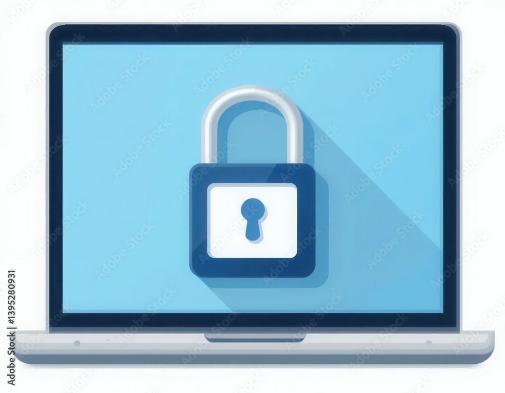 Data blocker protection concept. A laptop displays a locked padlock icon, symbolizing security and privacy in the digital world. Data blocker protection concept. A laptop displays a locked padlock icon, symbolizing security and privacy in the digital world.