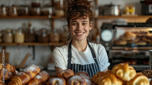 Portrait of the owner of a small business baking croissants and other desserts	
