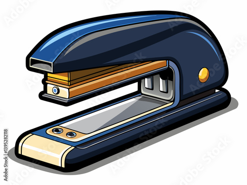 A high-quality vector illustration of a classic black stapler with metal parts, isolated on a white background