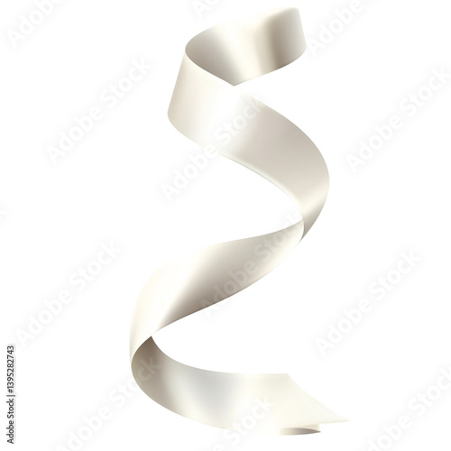 Elegant white ribbon swirls softly on black background a graceful dance of light and shadow