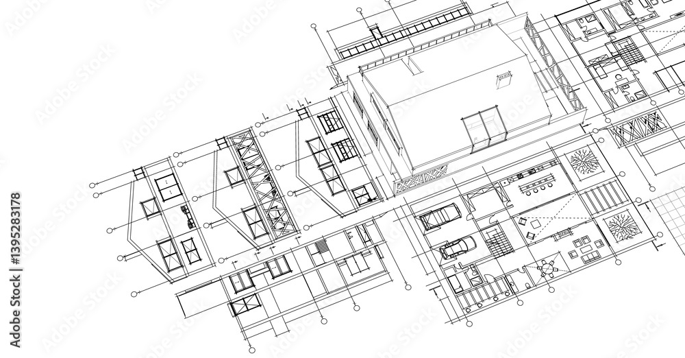 house architectural project sketch 3d illustration house architectural project sketch 3d illustration