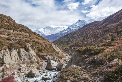 Marsjandi river valley. Annapurna circuit trek. Himalayas of Nepal