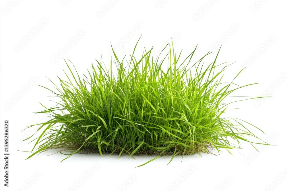 Clump of Vibrant Green Grass Isolated on White Background Close-up