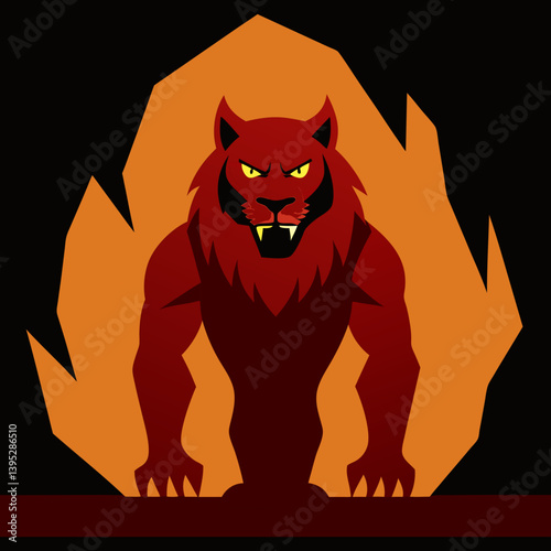 Lion vector illustration in the cave