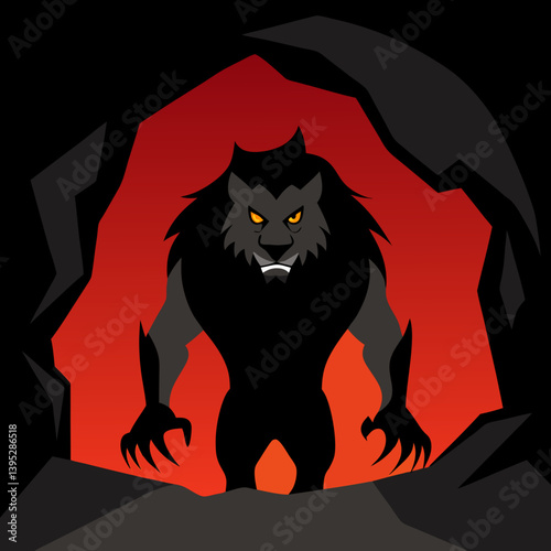 Lion vector illustration in the cave
