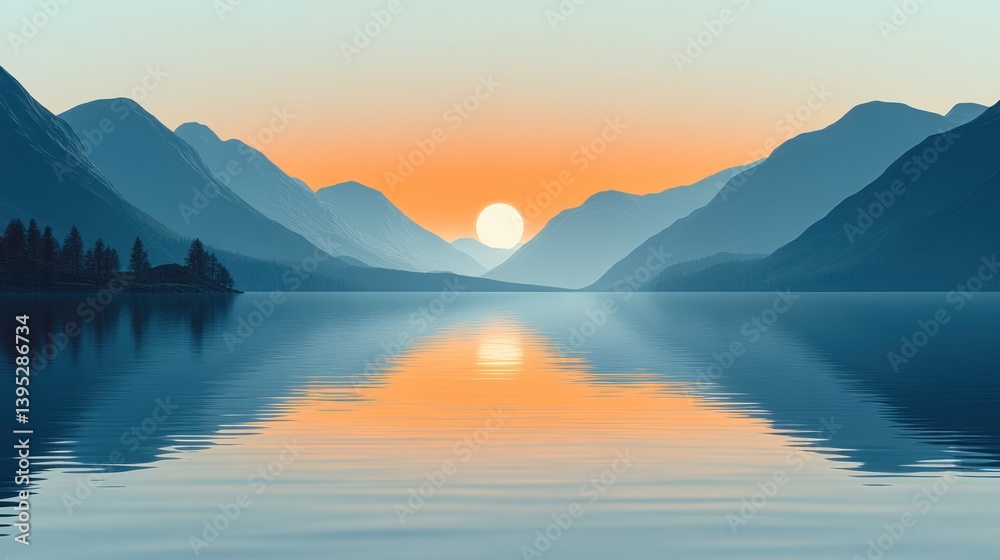 Serene Sunset over Mountain Lake Reflection Serene Sunset over Mountain Lake Reflection