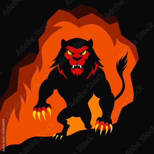 Lion vector illustration in the cave