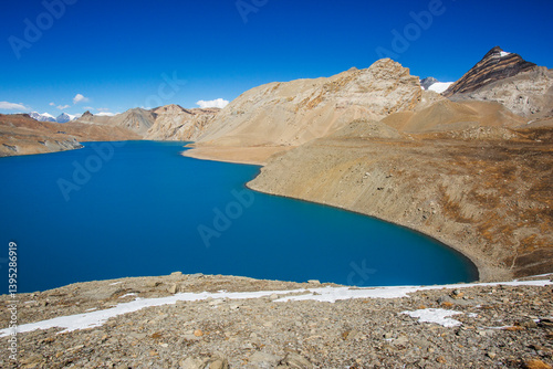 Tilicho Lake. Himalaya mountains. Nepal, Annapurna circuit trek