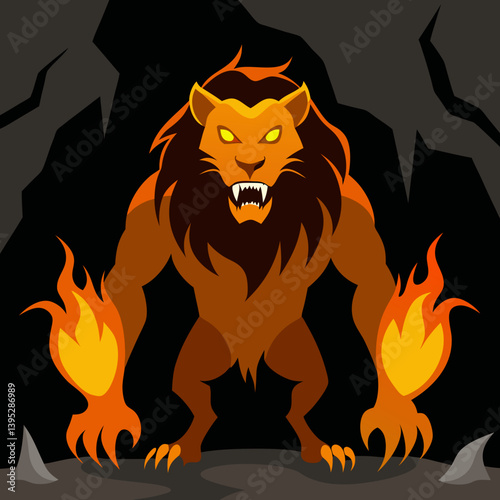 Lion vector illustration in the cave