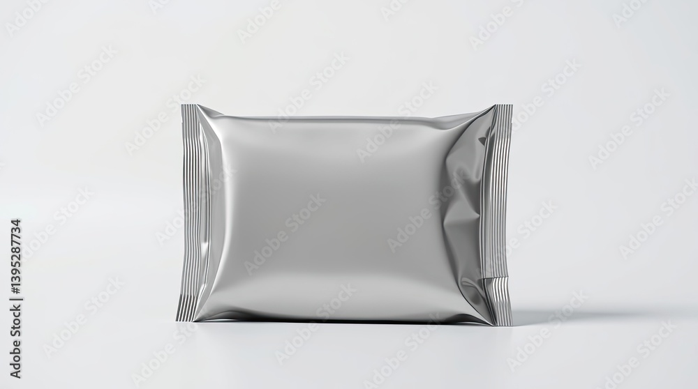 An isolated silvery metallic package displayed on a clean white background An isolated silvery metallic package displayed on a clean white background