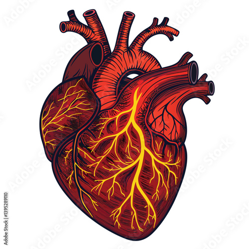 Design a vector graphic of a screaming, blood-red heart with bold, impactful strokes;  a visceral and dramatic illustration.
