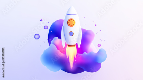 New product launch icon featuring a modern design and interactive launch button for digital marketing and branding