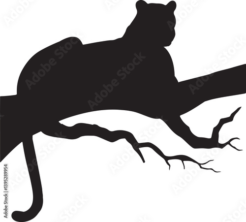 leopard laying on tree branch logo silhouette vector art illustration 