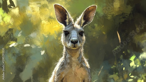 young kangaroo portrait in lush green habitat