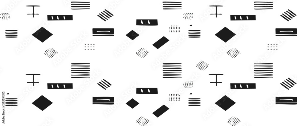 set of seamless pattern with black and white elements vector art design