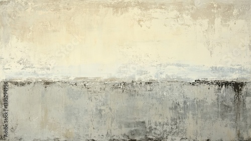 Abstract painting with neutral tones; beige and grey textures.