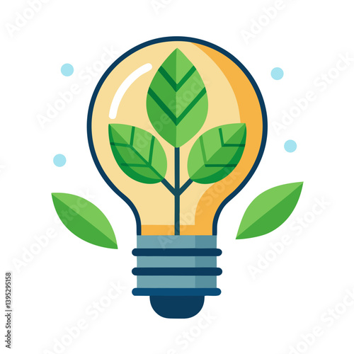 Eco-Friendly Light Bulb with Leaves Vector Design