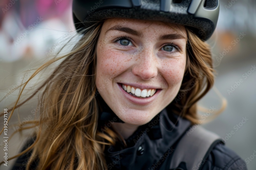 Smiling Caucasian girl with bicycle helmet portrait Smiling Caucasian girl with bicycle helmet portrait
