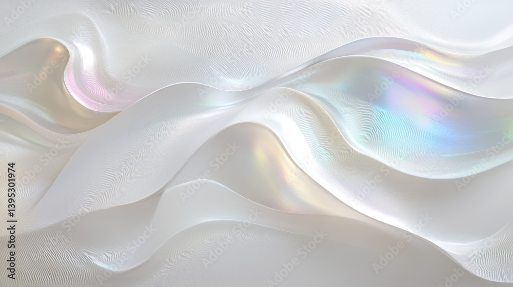 Obraz premium Iridescent white waves flowing, abstract background, digital art, website banner