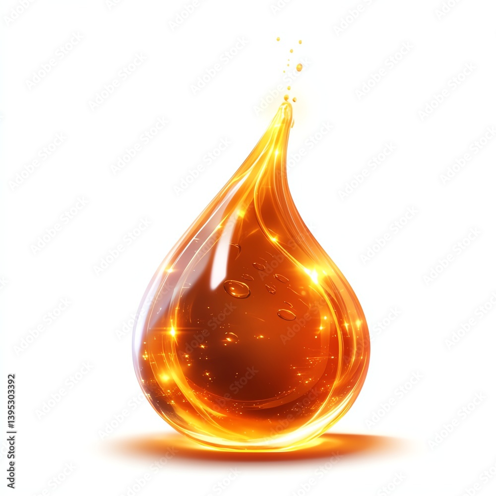 Shiny orange liquid drop with bubbles and reflections. Shiny orange liquid drop with bubbles and reflections.