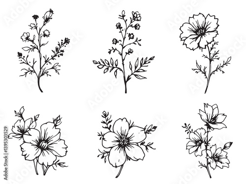 Larkspur line art design elegant botanical illustration for nature lovers