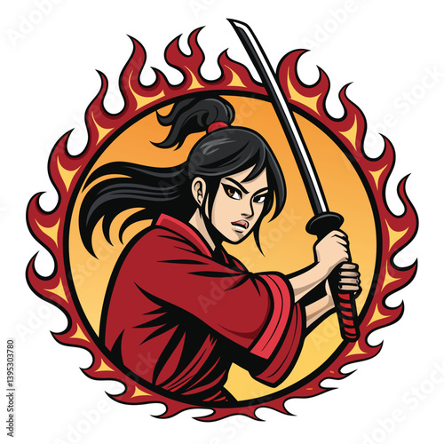 Create a vector illustration of a fierce anime samurai, emphasizing bold, dynamic strokes and intense expression.  Include detailed armor and a katana.