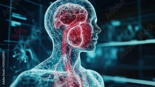 A digital illustration of the human brain and circulatory system.