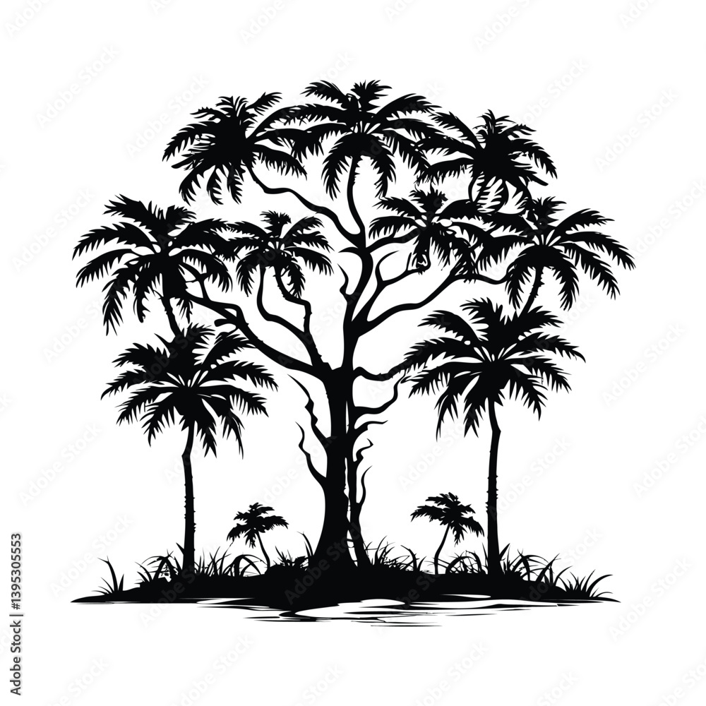 Fototapeta premium Jungle Tree silhouette clipart on a white background