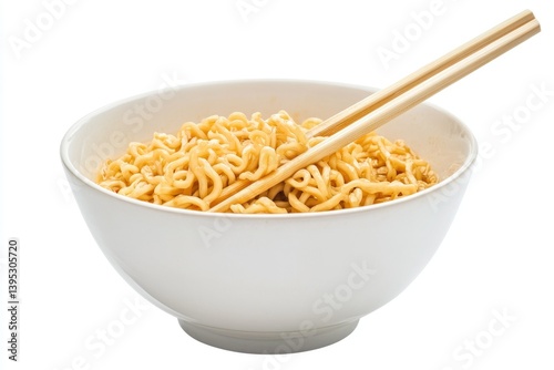 Eating Instant Noodles with Chopsticks in a White Bowl Simple Meal